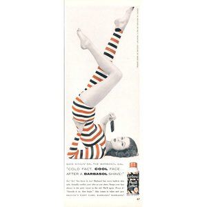 1956 Barbasol Shave Cream Vintage Print Ad Pin Up Girl Popsicle Stripes Wall Art